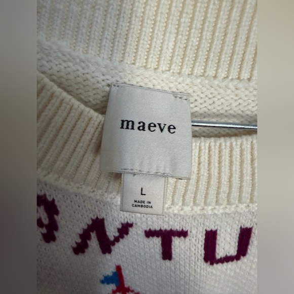 Anthropologie Maeve Nantucket Graphic Cable Knit Sweater - Cream & Red Sz L NWT - Picture 9 of 9